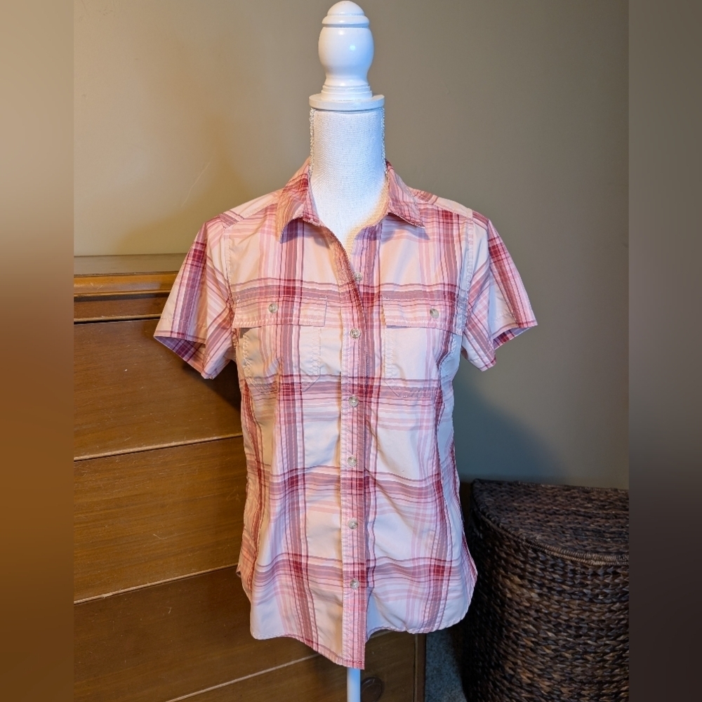 Eddie Bauer Pink Plaid Button-Up Short Sleeve Outdoor Shirt - Picture 2 of 13